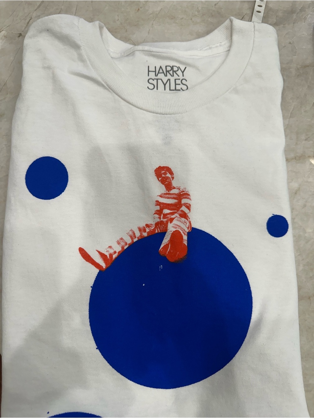 Harry Styles White Short Sleeve Graphic Tee - Blue & Red Print